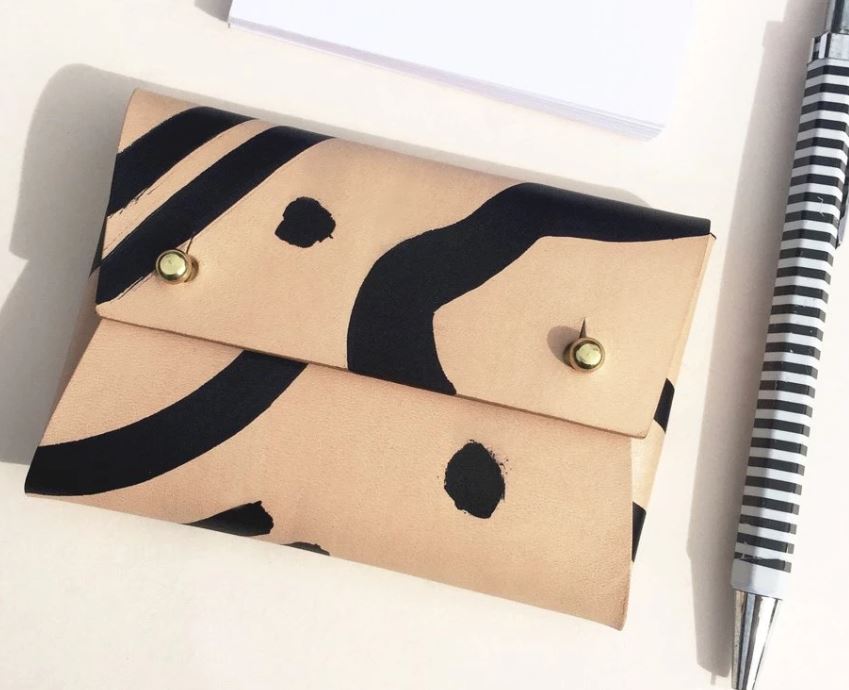 Handmade mini leather pouch / business card holder - MILA "Shapes"