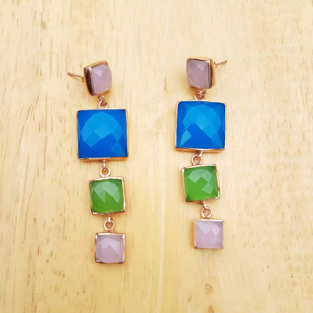 ‘Colour Cube’ Chalcedony Earrings