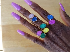 Double Druzy Agate Stone Semi Precious Gold Ring6