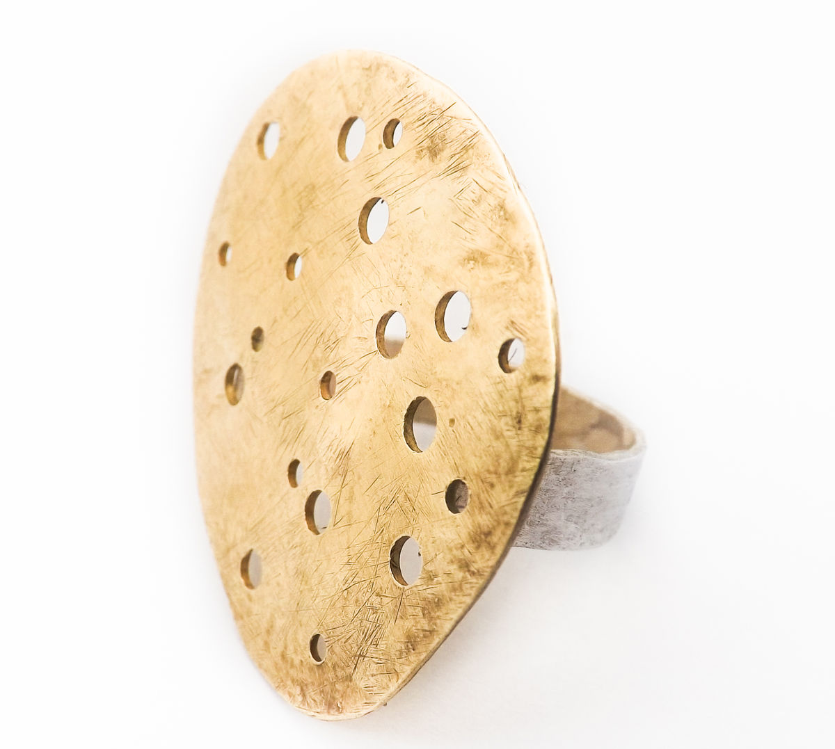 LARGE BRASS ERODED PEBBLE RING1