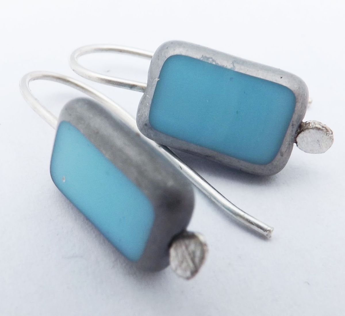 TURQUOISE GLASS RECTANGLE EARRINGS