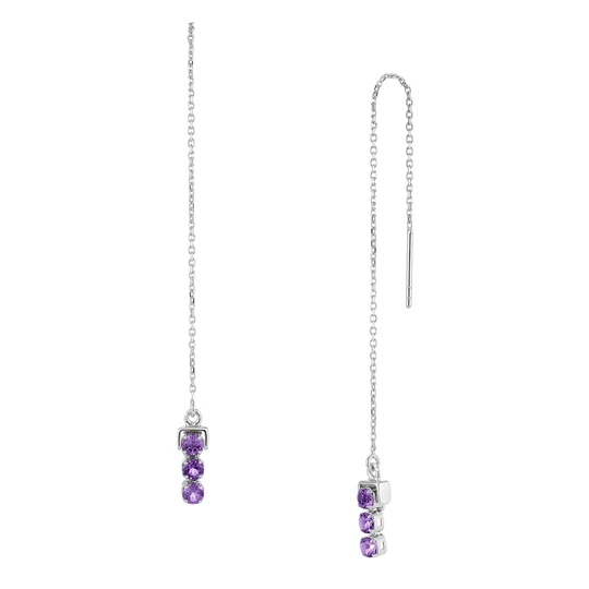 San Shi Amethyst Long Threader Earrings, Sterling Silver1