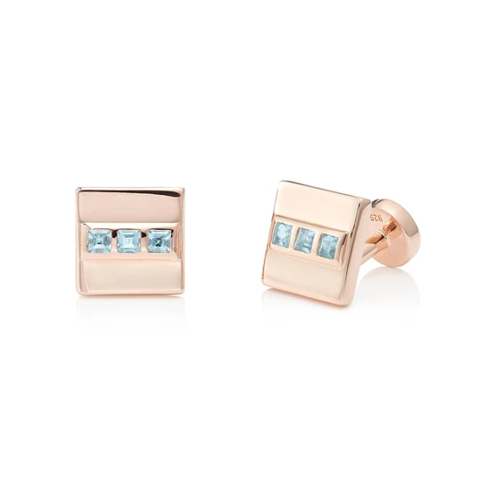 San Shi Blue Topaz Cufflinks, Rose Gold Vermeil