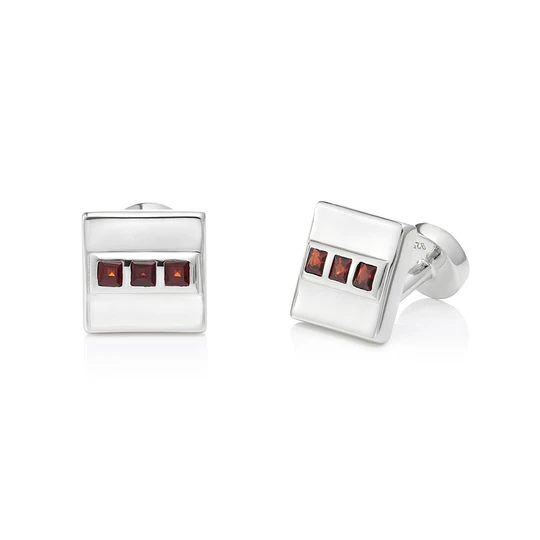 San Shi Garnet Cufflinks, Sterling Silver