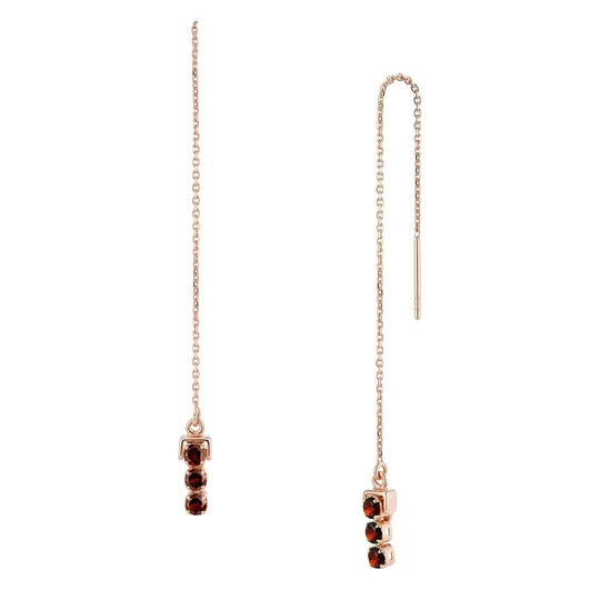 San Shi Garnet Long Threader Earrings, Rose Gold Vermeil