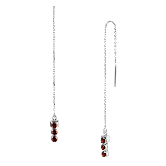 San Shi Garnet Long Threader Earrings, Sterling Silver