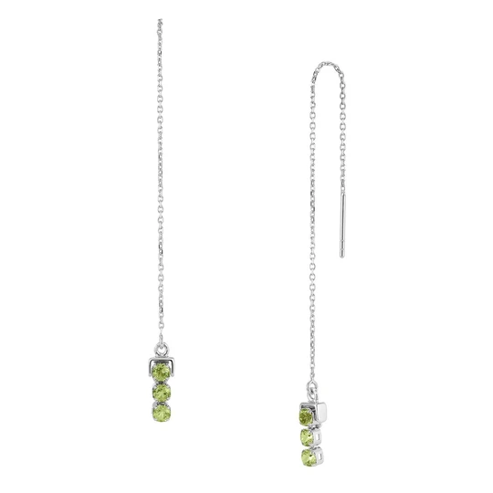 San Shi Peridot Long Threader Earrings, Sterling Silver
