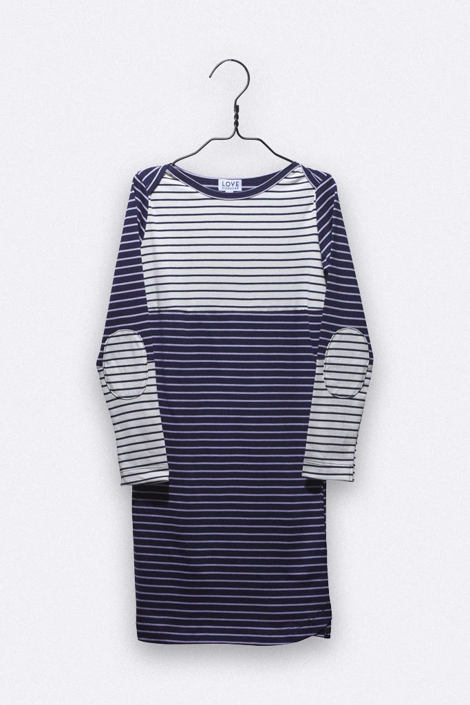 Carla dress in navy lilac and off white navy stripes2