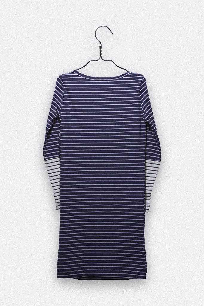 Carla dress in navy lilac and off white navy stripes4