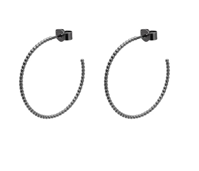 Large Sphere Hoop Earrings - Oxidised Silver01