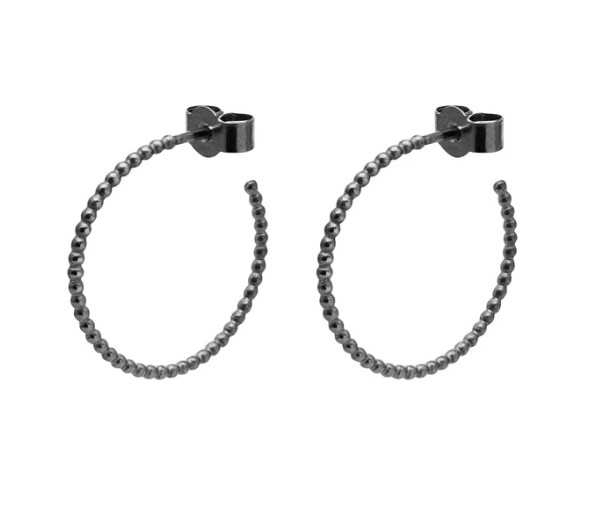 Medium Sphere Hoop Earrings - Oxidised Silver01