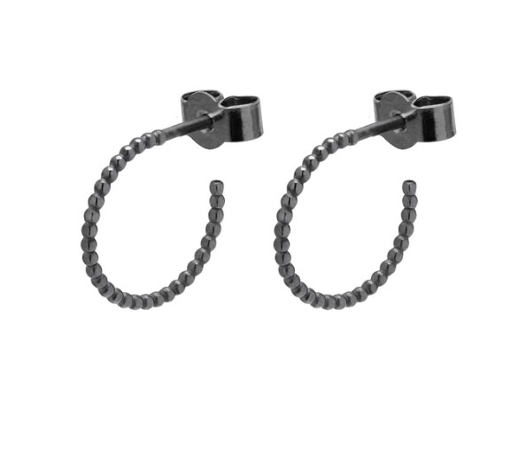 Mini Sphere Hoop Earrings - Oxidised Silver01