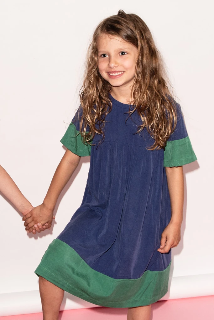 Romy dress in green and blue tencel