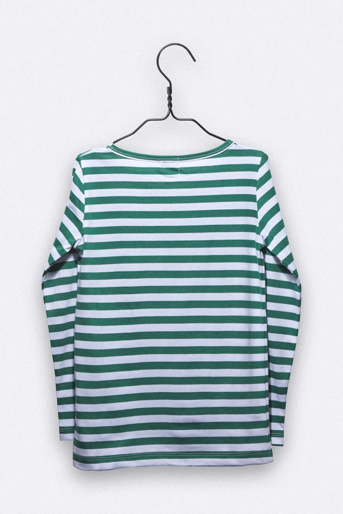 Tommy longsleeve in green & white stripes with LOVE-fist embroidery4