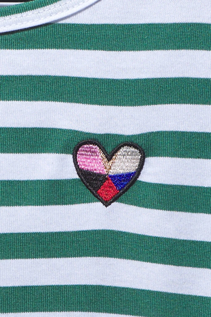 Tommy longsleeve in green & white stripes with little heart embroidery2