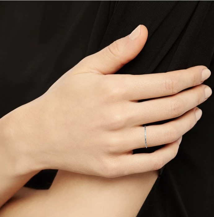 Ultra Skinny Diamond Stacking Ring - Silver02