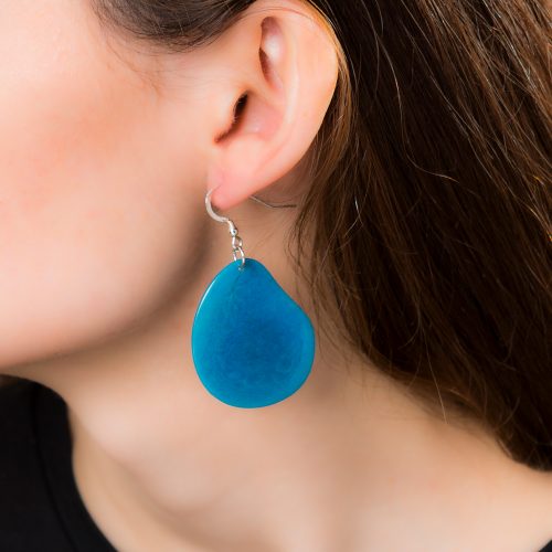 Bright Blue Tagua Slice Earring