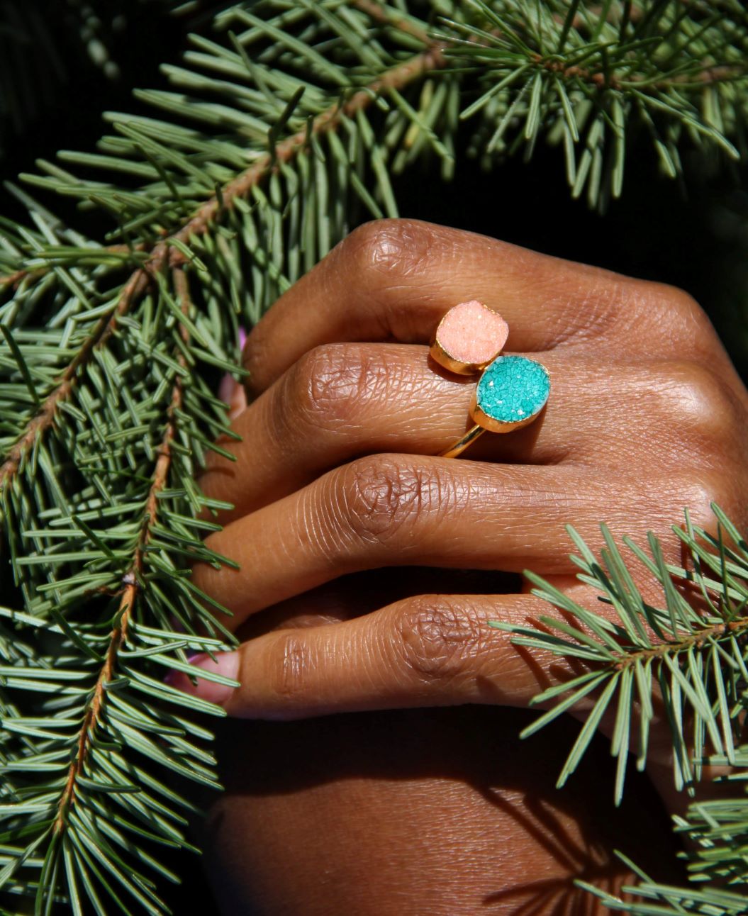 YAA YAA LONDON DRUZY SEMI PRECIOUS COLOUR POP RINGS (3)