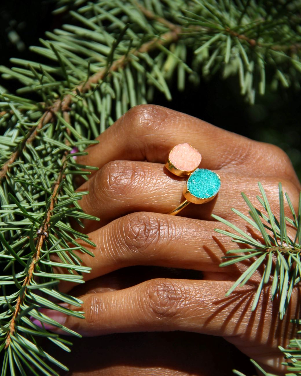 YAA YAA LONDON DRUZY SEMI PRECIOUS COLOUR POP RINGS (4)