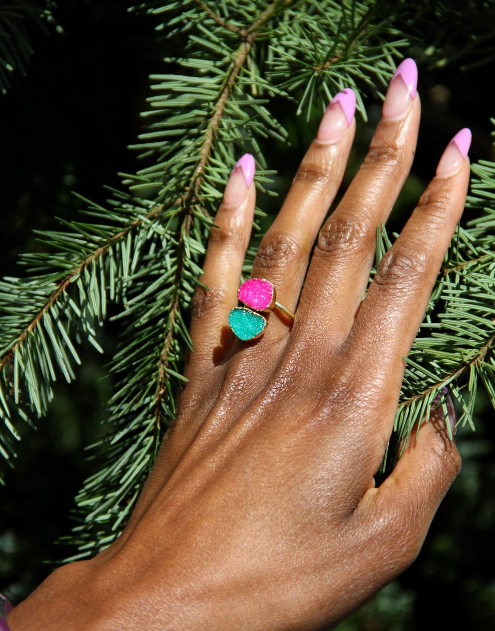 YAA YAA LONDON DRUZY SEMI PRECIOUS COLOUR POP RINGS (7)