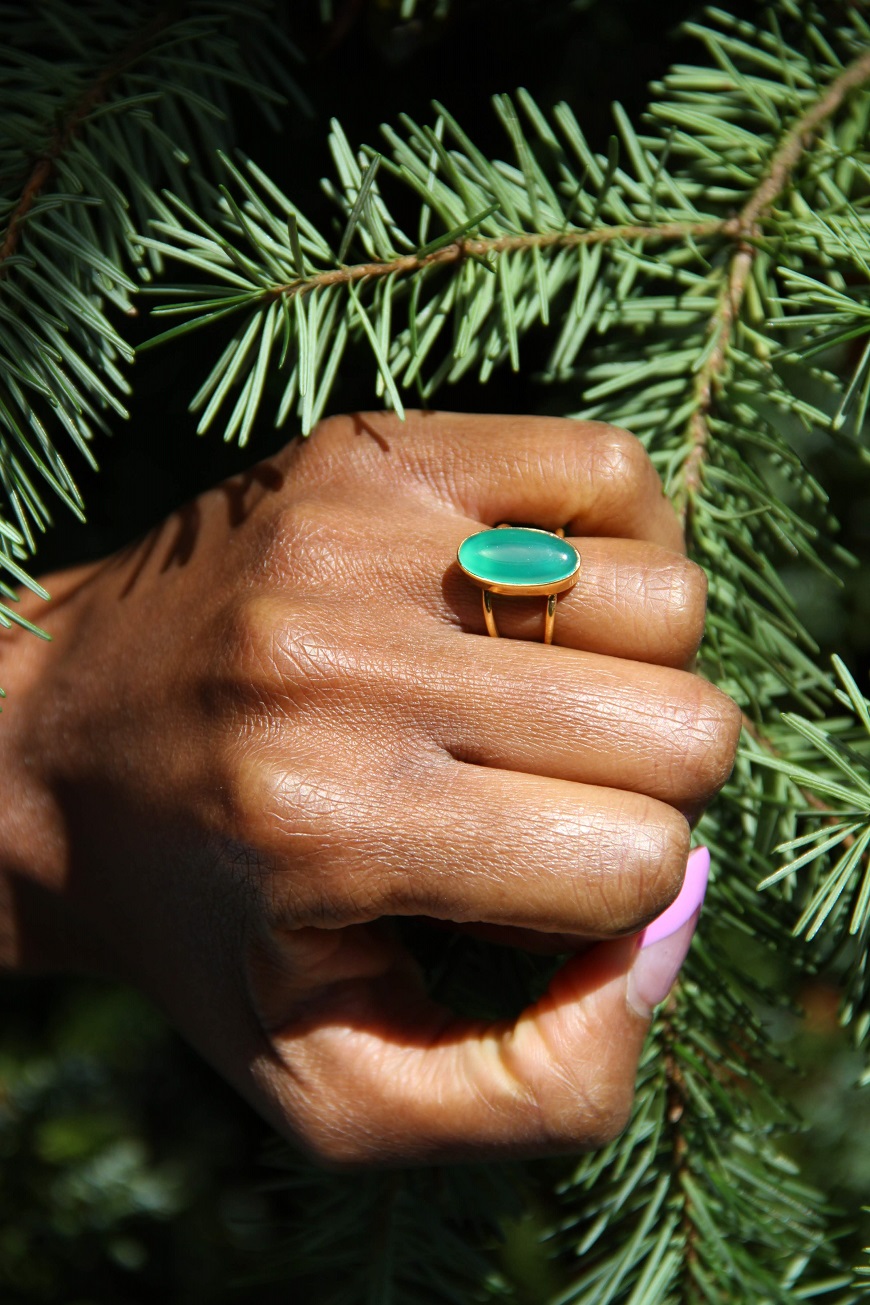 green semi precious stone gold ring