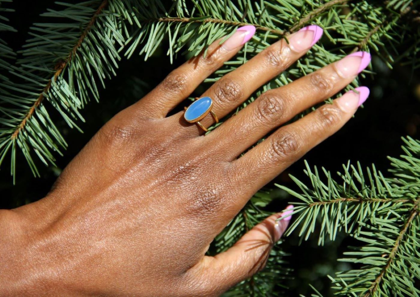 yaa yaa london blue semi precious stone gold ring 1