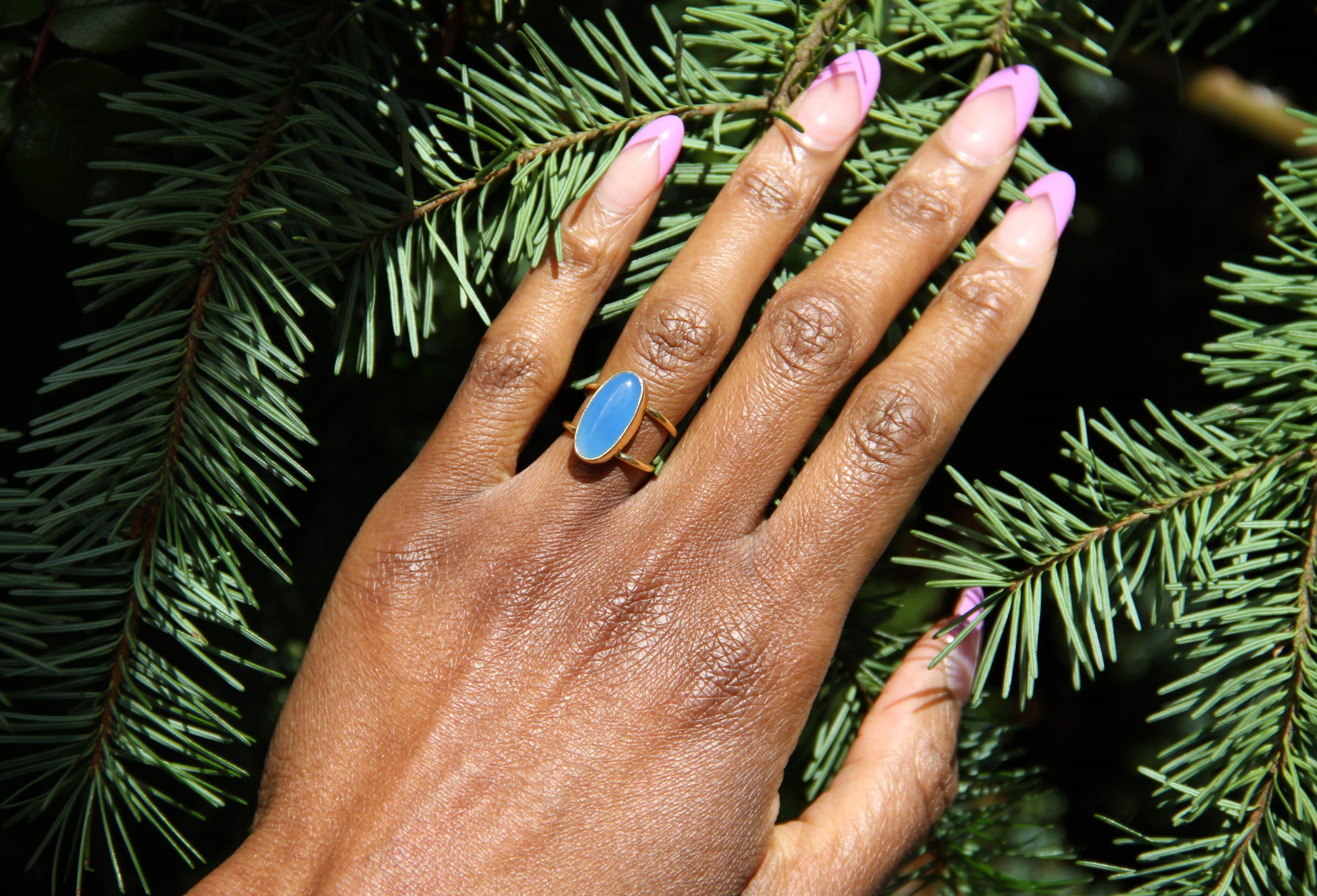 yaa yaa london blue semi precious stone gold ring 2