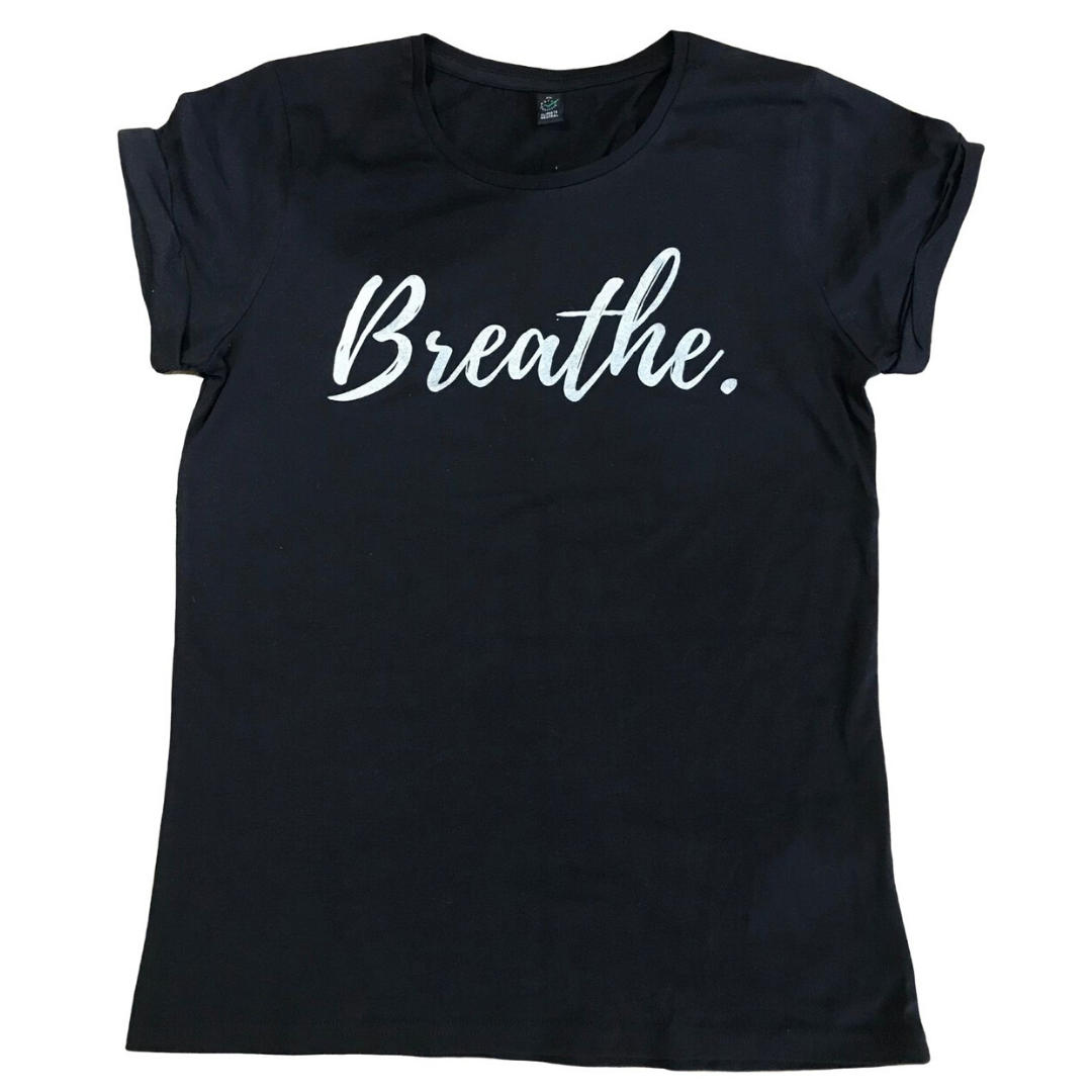 Breathe T Shirt Square Blossom Yoga Wear Breathe Black cotton T Shirt