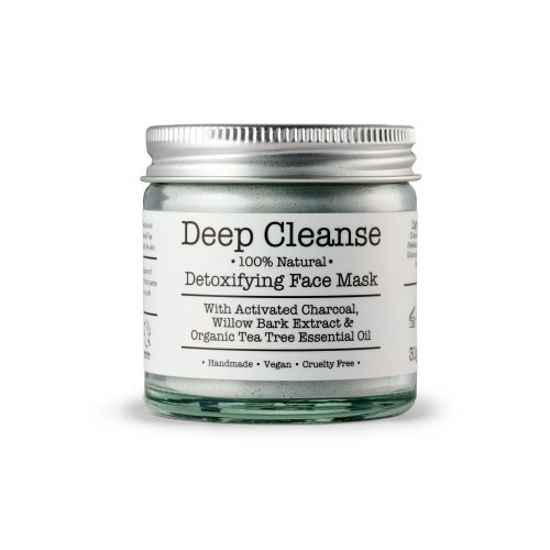 Deep Cleanse Face Mask with antibacterial Tea Tree essential oil, activated charcoal and bentonite clay. 100% natural, vegan, cruelty free, organic, zero waste.