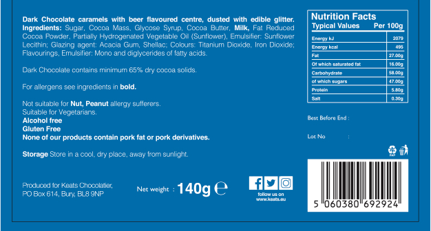 Keats Chocolatier Dark Chocolate Shimmering Mini Truffles Beer Flavoured 140g