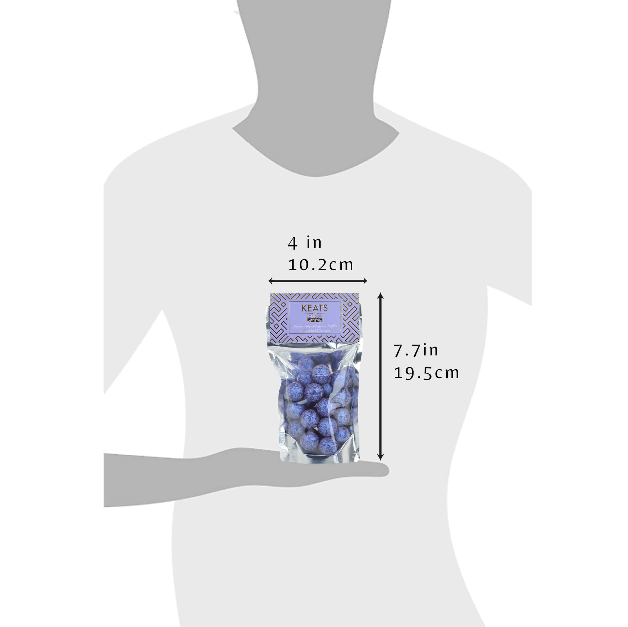 Keats Chocolatier Dark Chocolate Shimmering Mini Truffles Elderflower Flavoured size guide