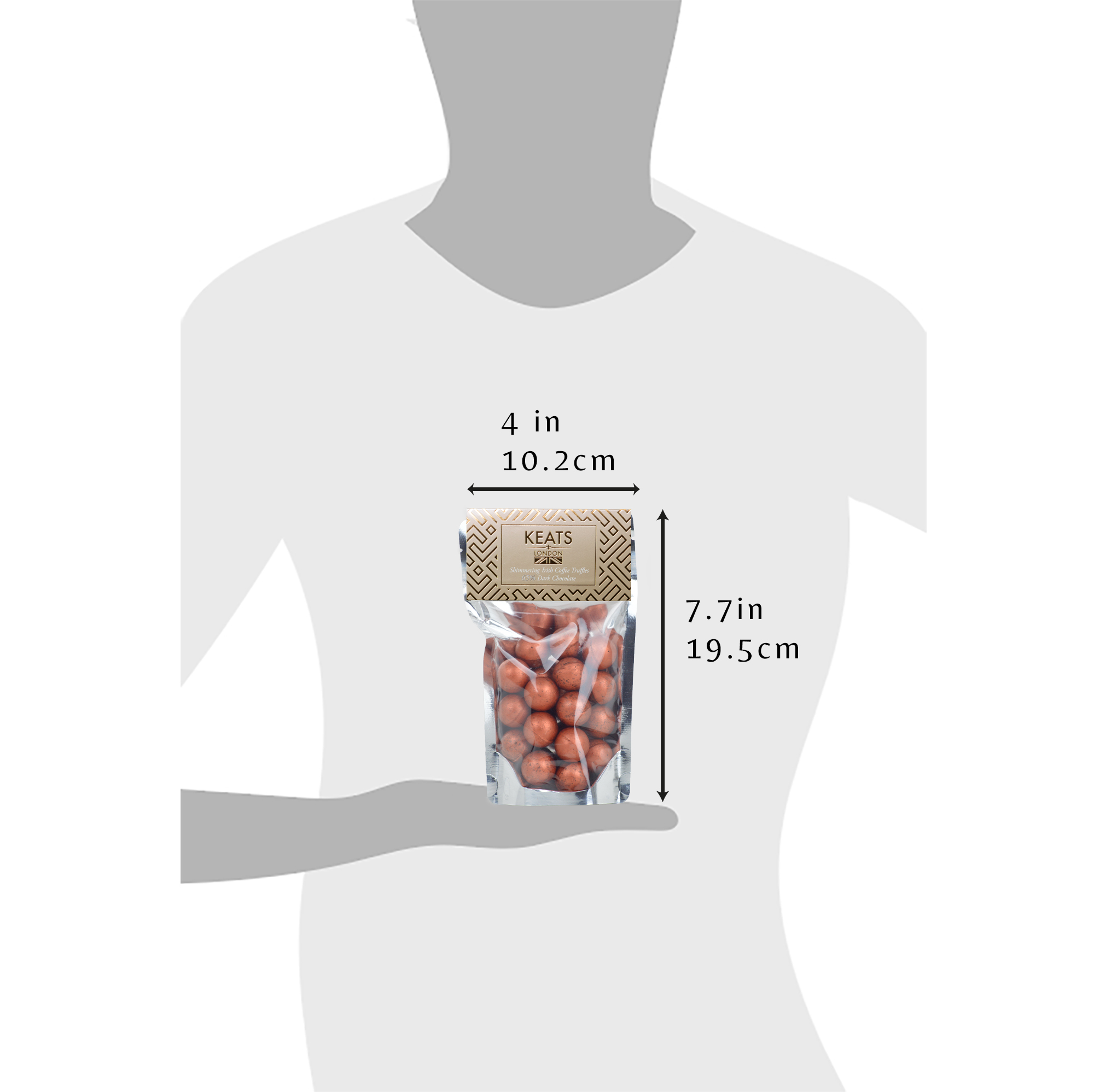 Keats Dark Chocolate Shimmering Mini Truffles Irish Coffe size guide