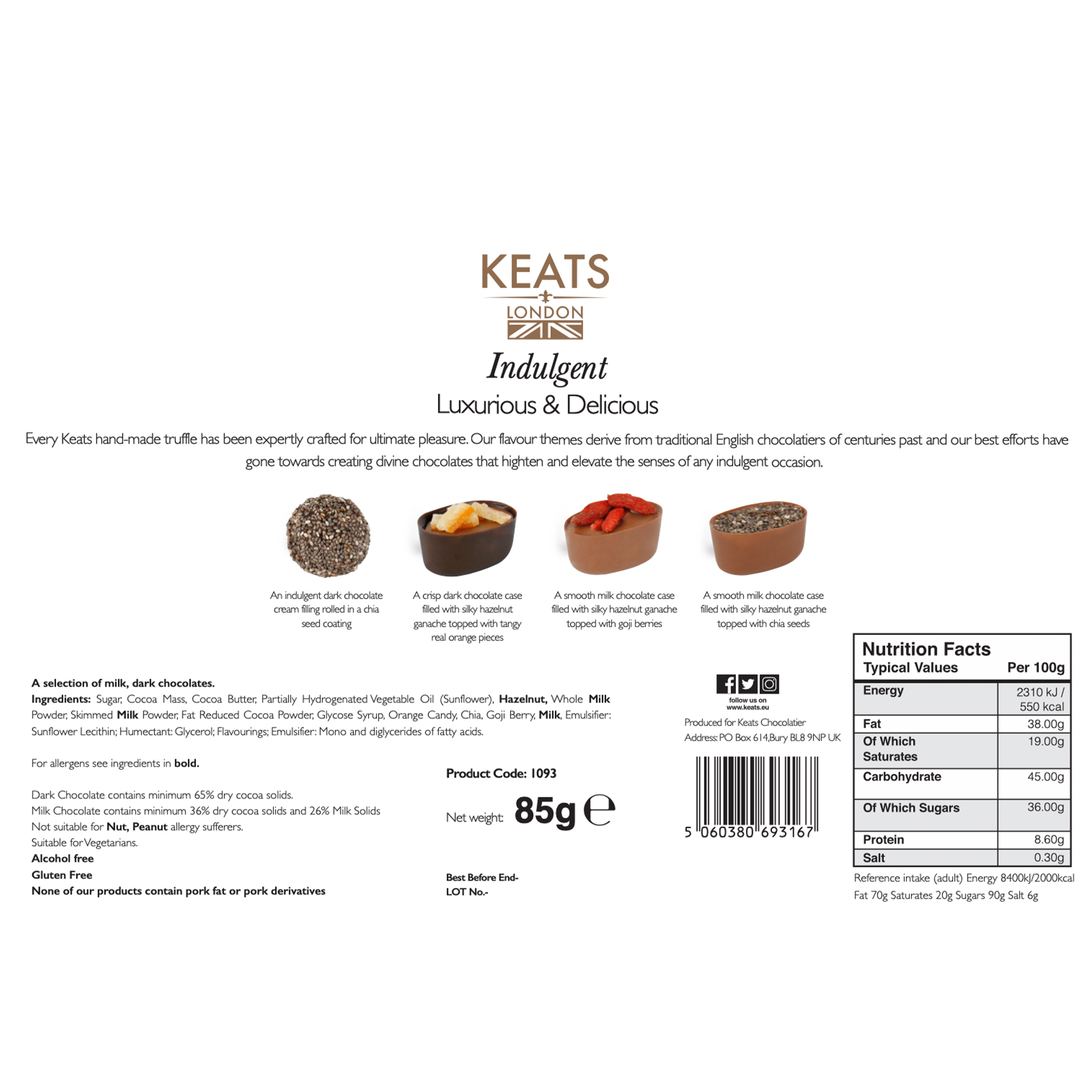 Keats Luxury Chia seed and Fruit Chocolate 8pcs 1093