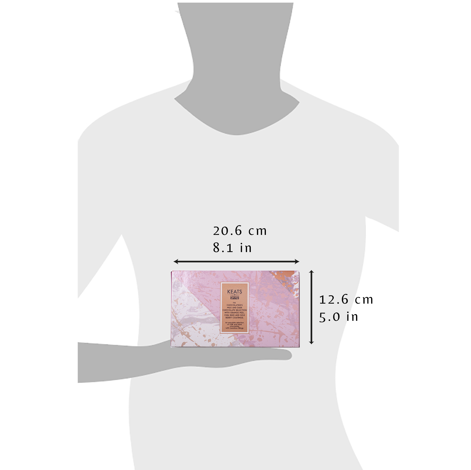 Keats Luxury Chia seed and Fruit Chocolate 8pcs Size Guide