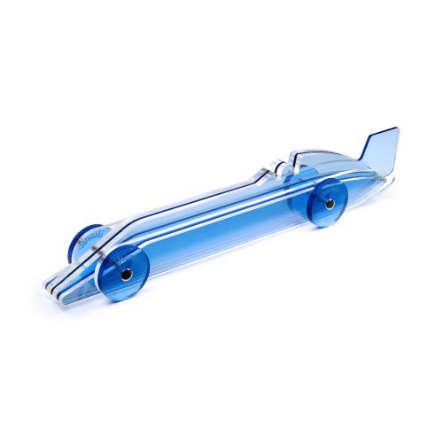 transparent blue racing car lucite