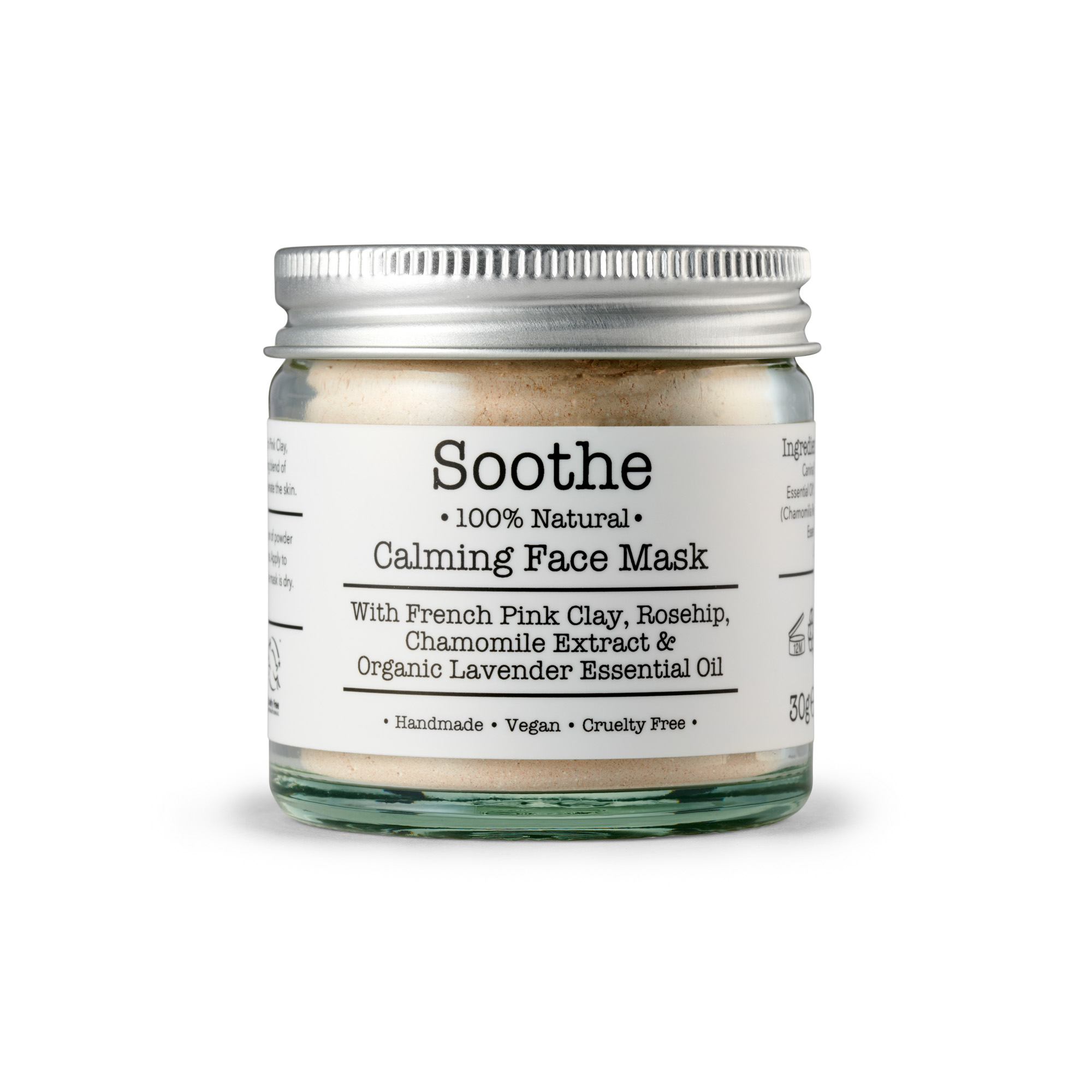Soothe Face Mask with Lavender, Chamomile, Rosehip. Organic, vegan, cruelty free, 100% natural, zero waste.