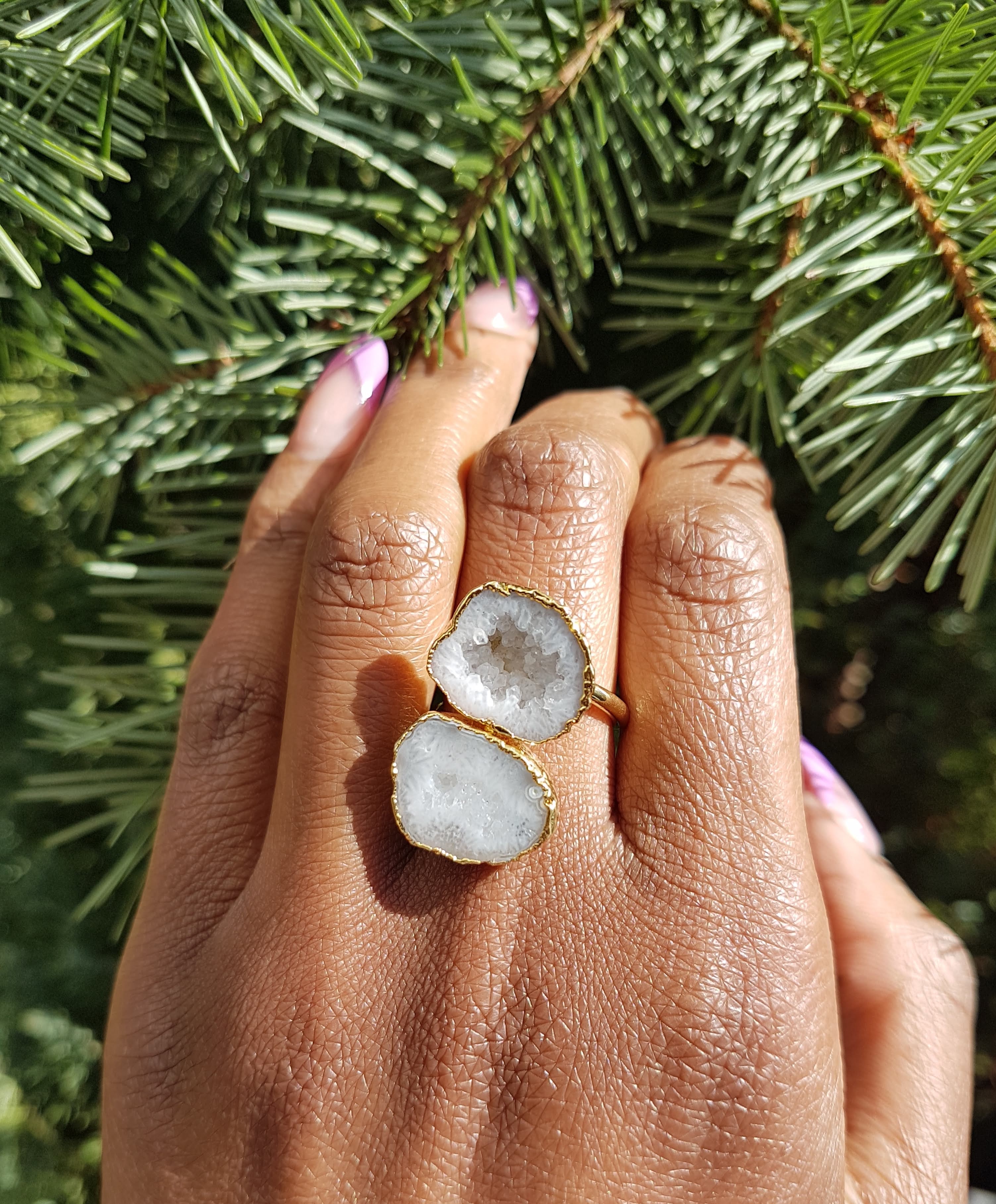 yaa yaa london tropical white gemstone gold plated ring