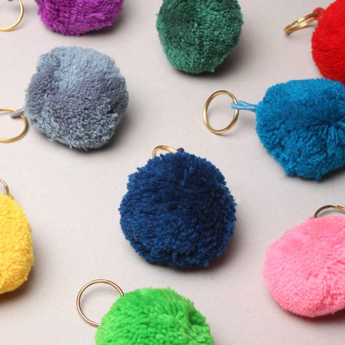 Pom Pom Basic Keyrings, Assorted Colours (Pack of 12)