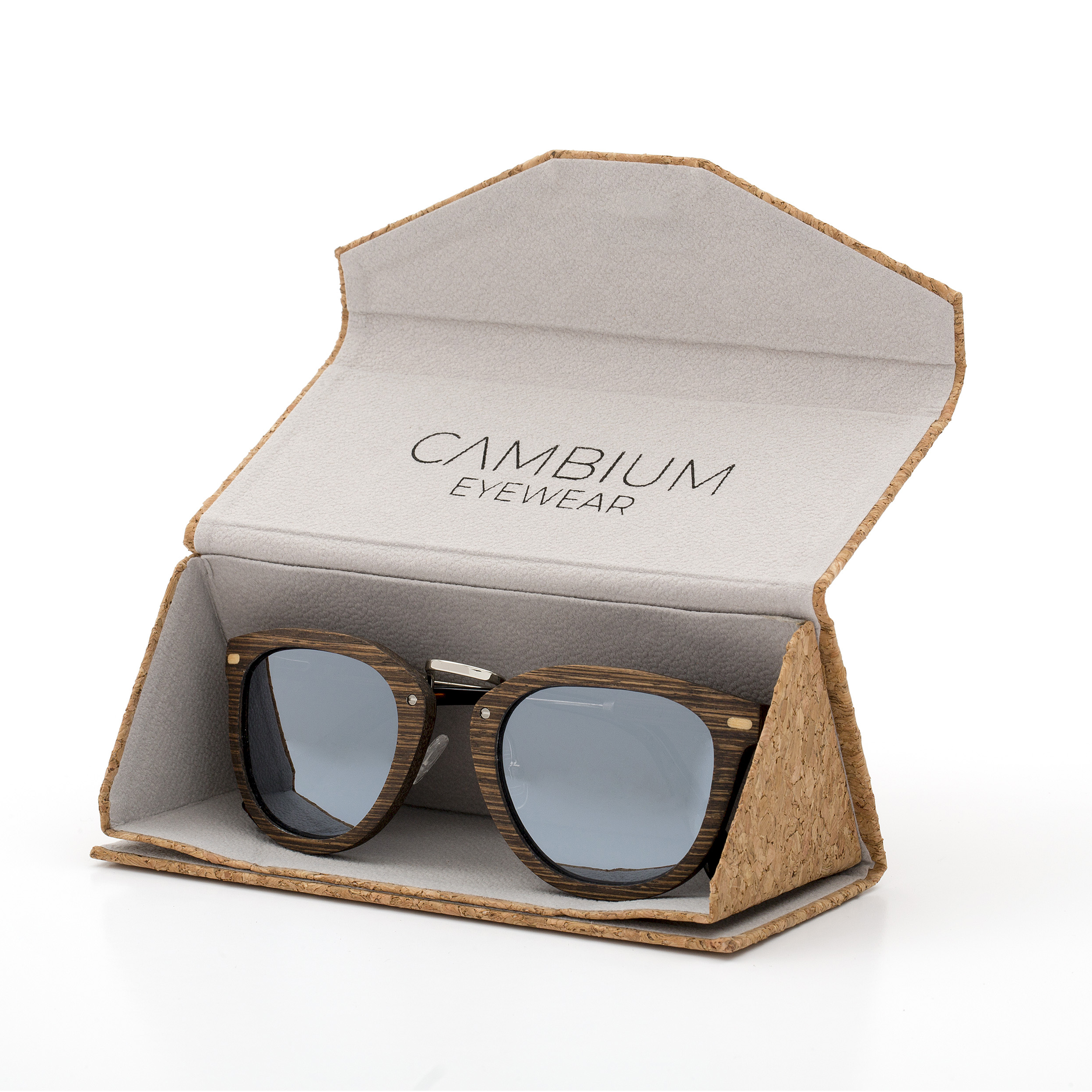Cat-Eye-Shape-Walnut-Wood-frame-Sunglasses-with-Chrome-lens-cork-case-shot