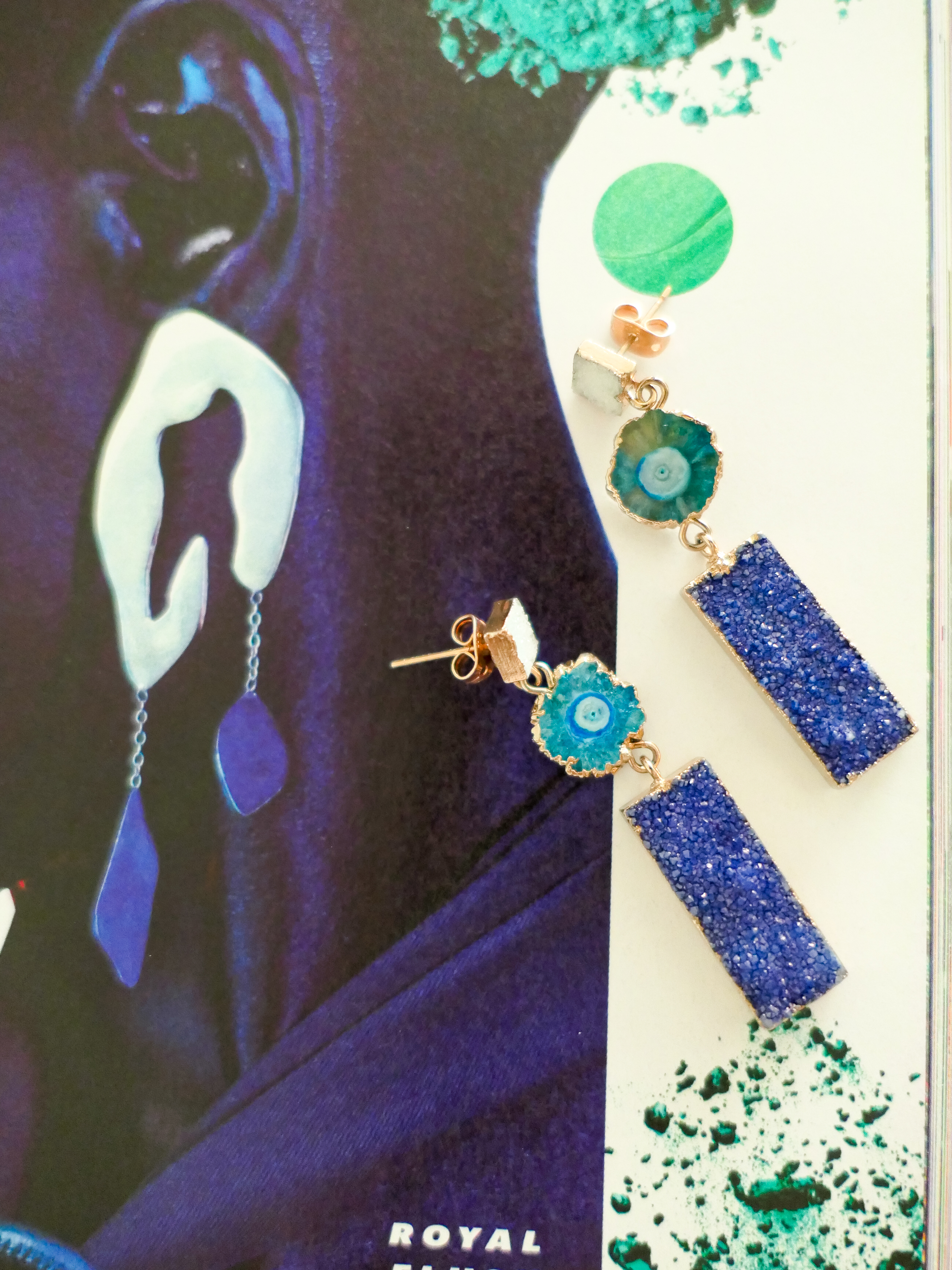 YAA YAA LONDON NAVY BLUE DRUZY EARRINGS SOLAR QUARTZ (10)