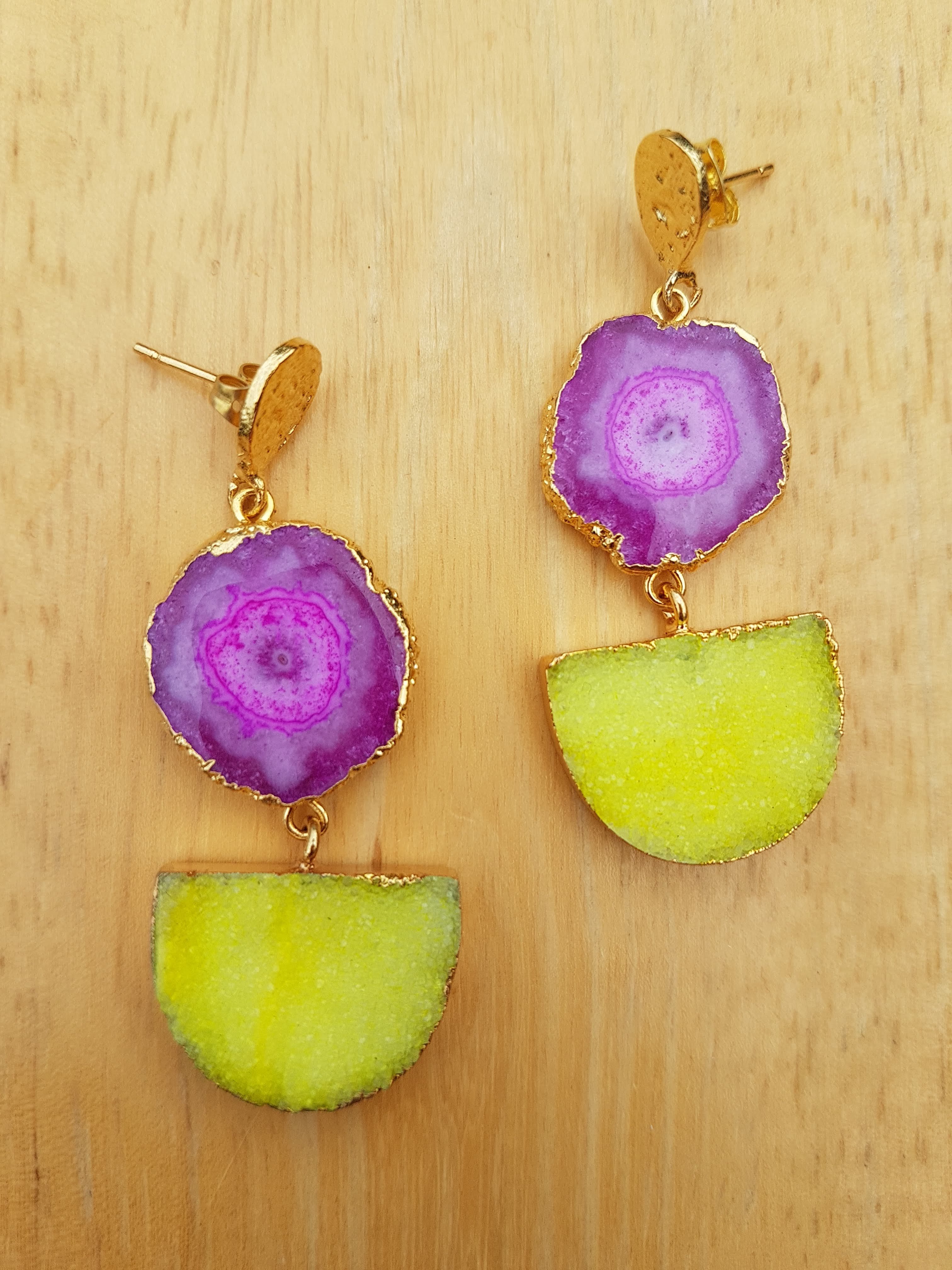 YAA YAA LONDON VIOLET & LEMON YELLOW PASTEL DRUZY EARRINGS (9)