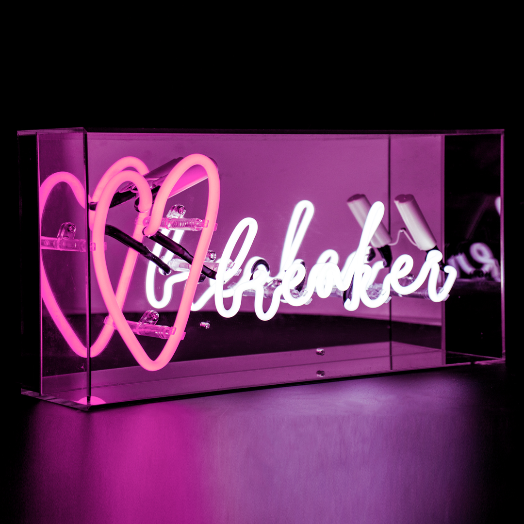 Acrylic Box Neon - Heart Breaker Pink- Side Angle On - Web