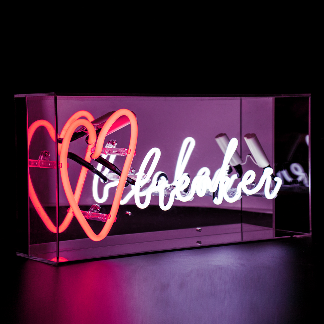 Acrylic Box Neon - Heart Breaker - Side Angle On - Web
