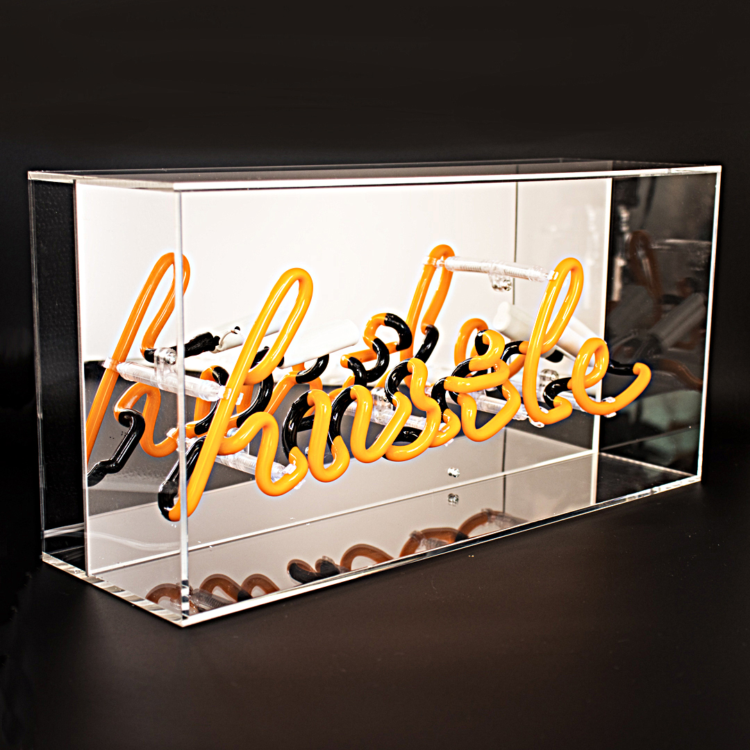 Acrylic Box Neon - Hustle - Side Angle Off - Web