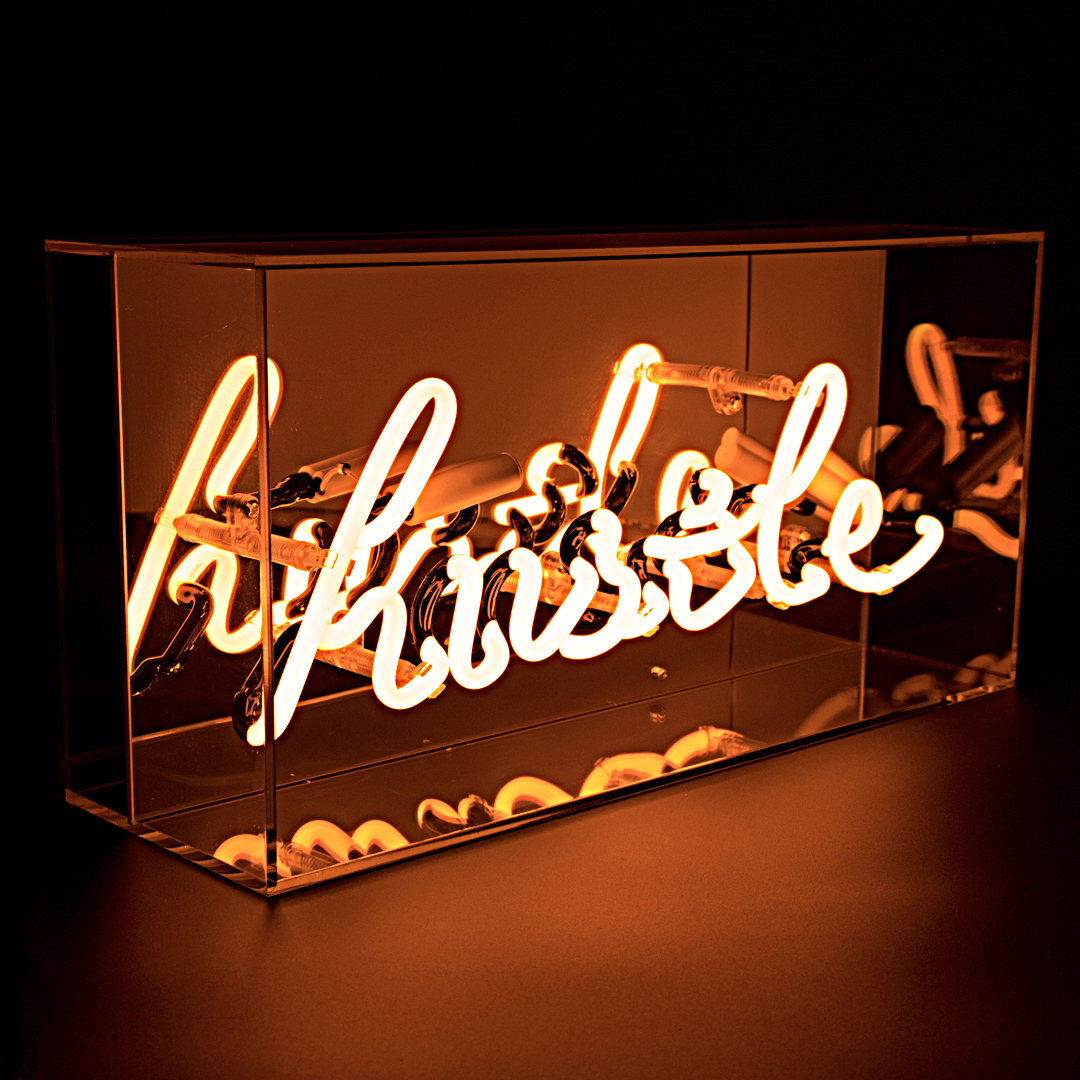 Acrylic Box Neon - Hustle - Side Angle On - Web