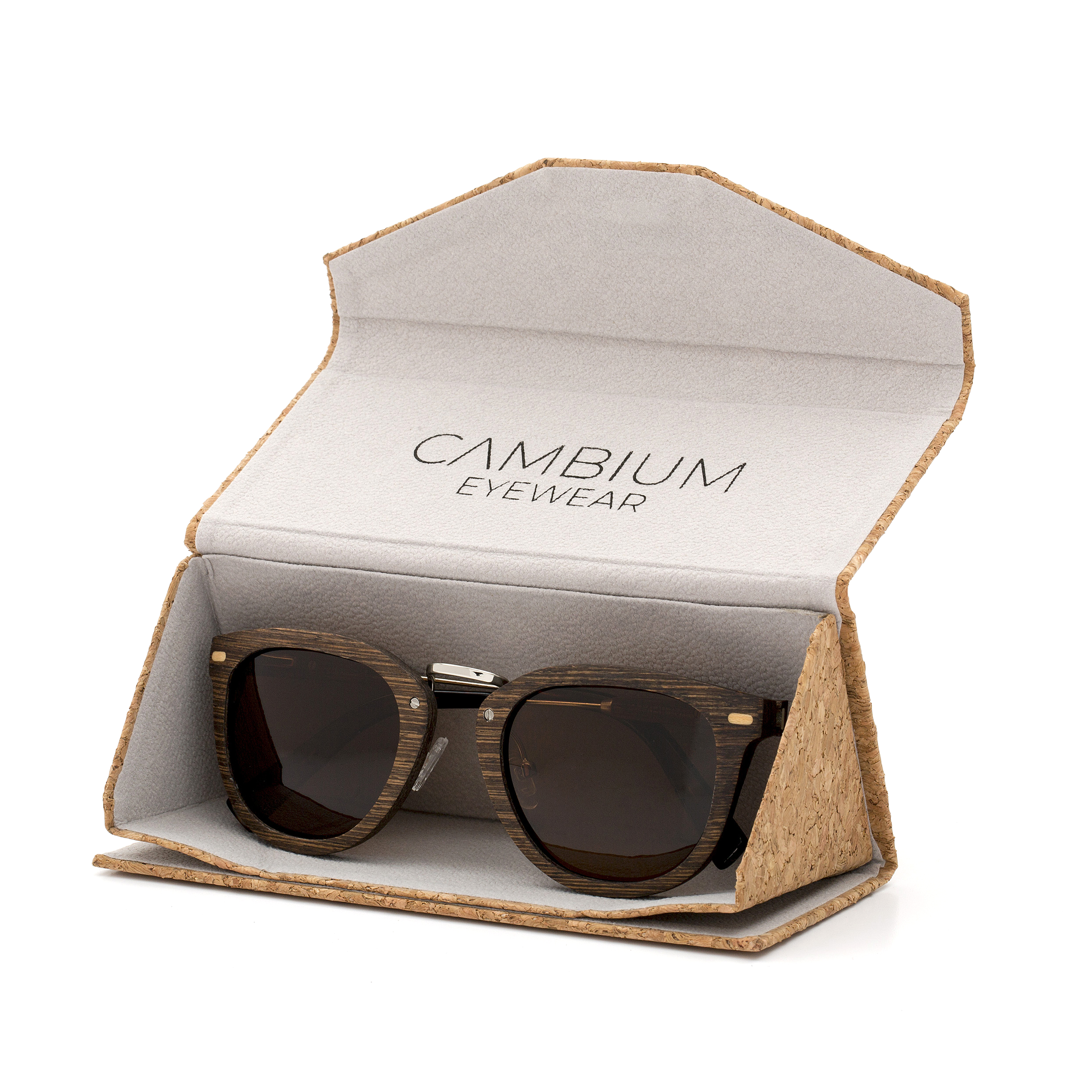Cat-Eye-Shape-Walnut-Wood-frame-Sunglasses-with-Brown-lens-cork-case-shot