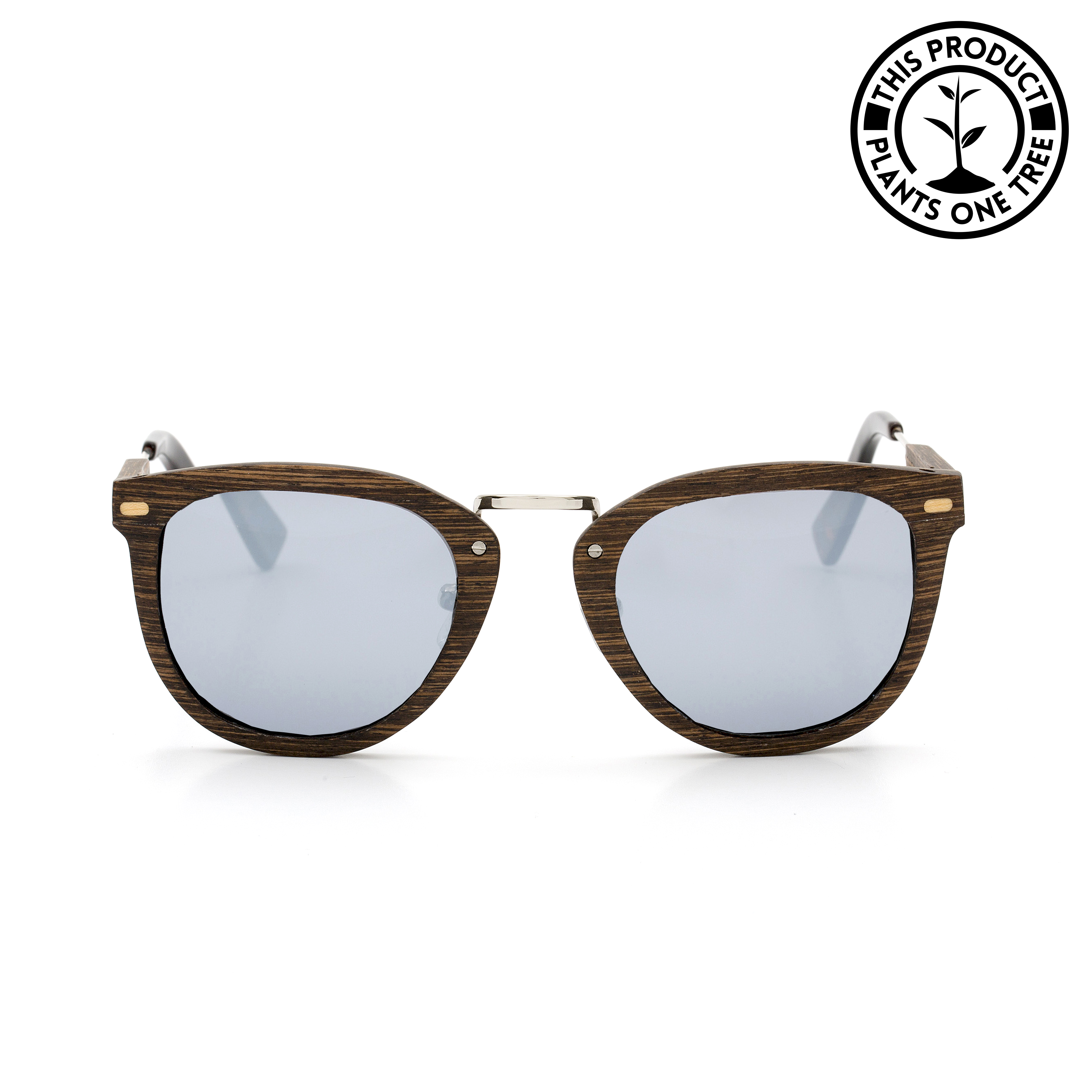 Cat-Eye-Shape-Walnut-Wood-frame-Sunglasses-with-Chrome-lens-front-shot