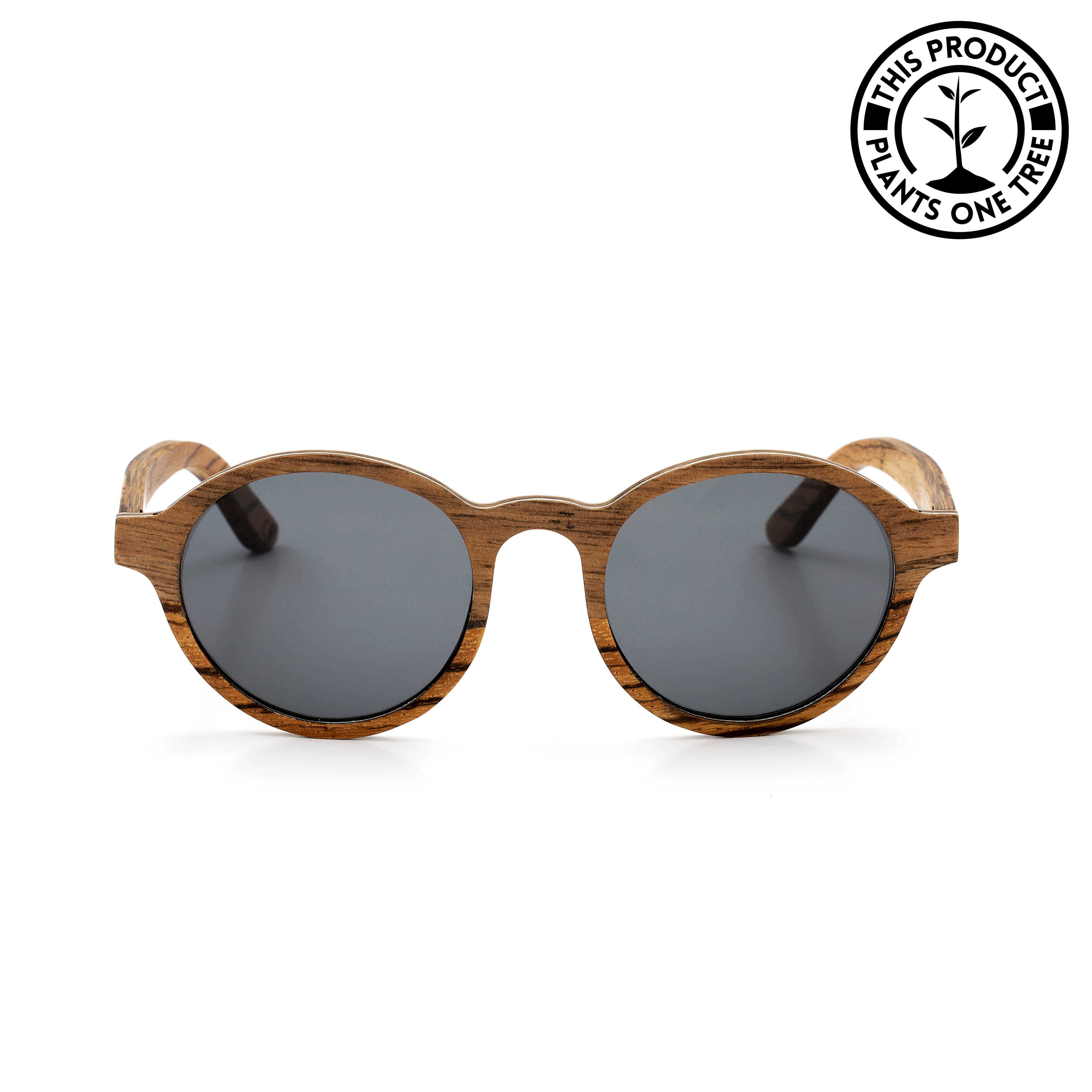 Circular-Walnut-and-Zebrano-Wood-frame-Sunglasses-with-black-lens-front-shot