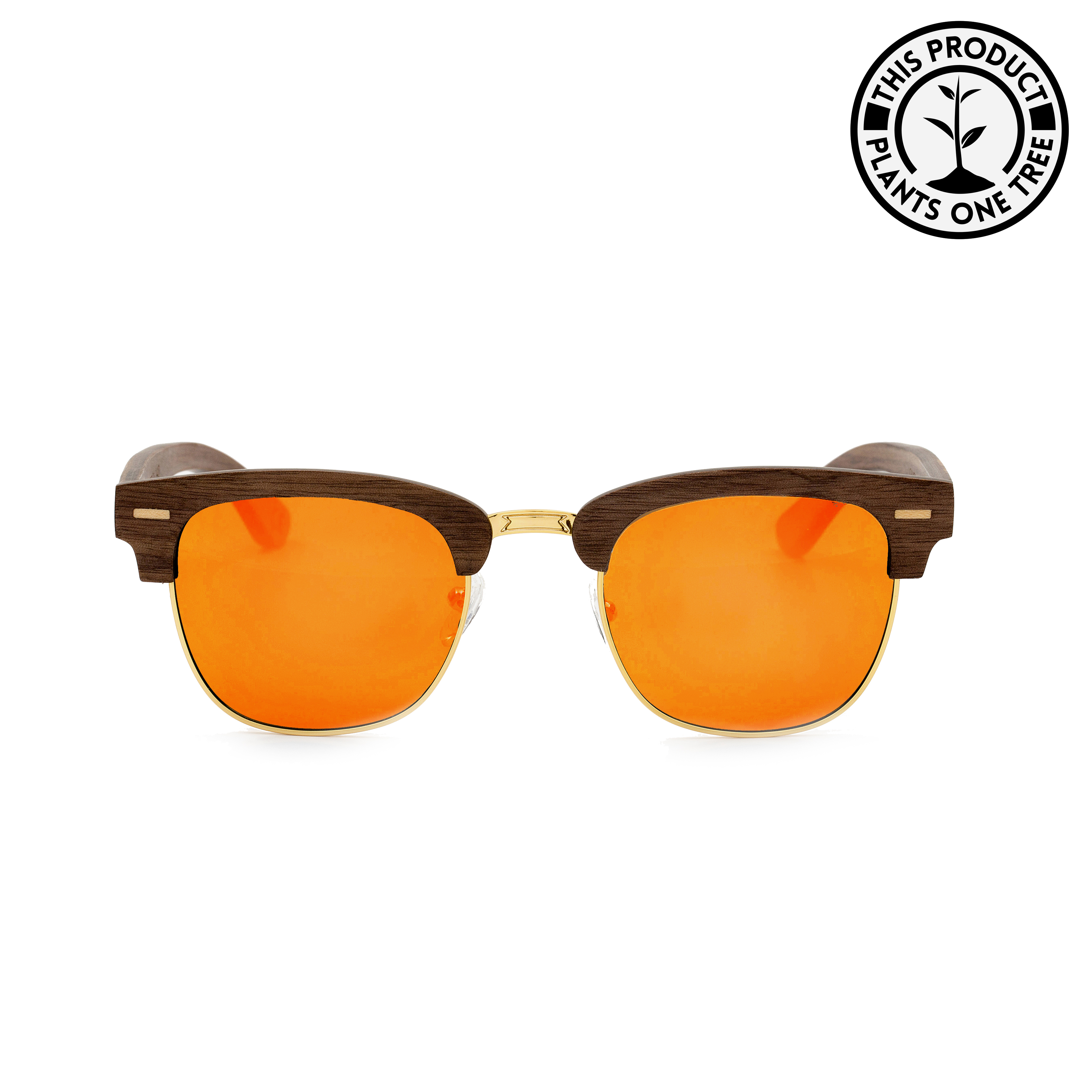 Clubmaster-Walnut-Wood-frame-Sunglasses-with-Sunset Red-lens-front-shot
