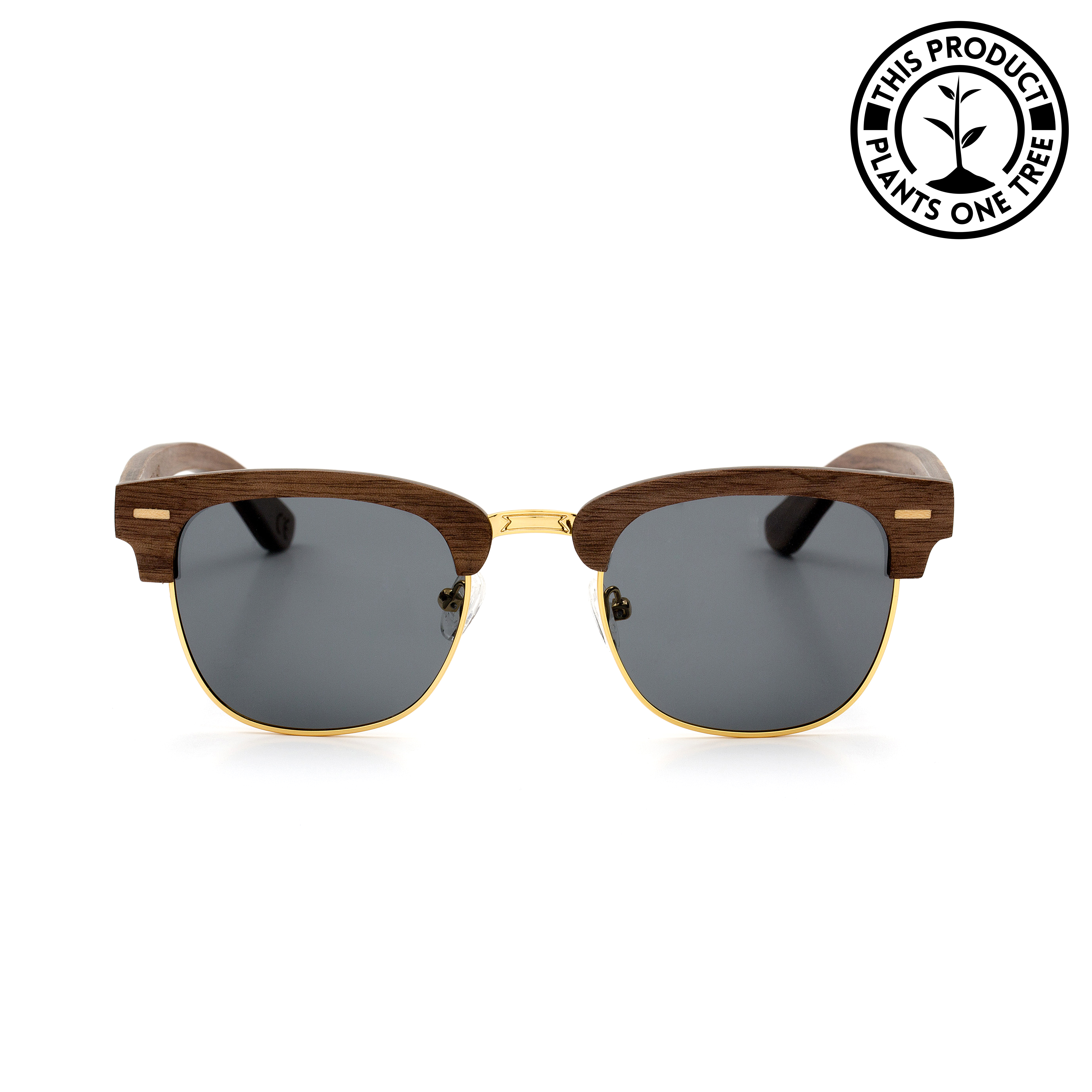 Clubmaster-Walnut-Wood-frame-Sunglasses-with-black-lens-front-shot